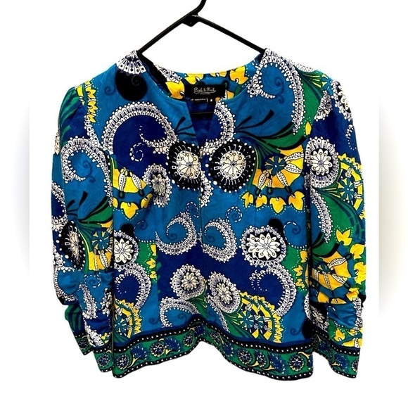 Peck & Peck Multi Colored Paisley Print Blue Jacket Zip Up Size 8 - Picture 1 of 3
